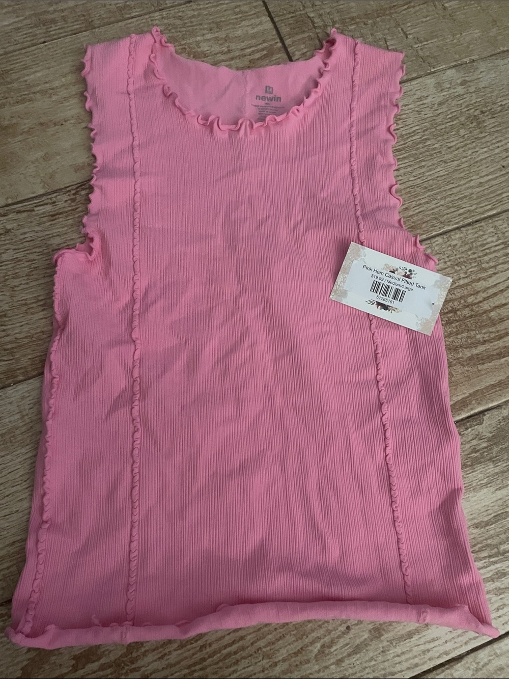 Ribbed Pink Lettuce-Edge Tank Top — Women's Sleeveless Knit